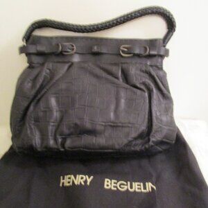 Henry Beguelin "Club" Large Black croco-embossed zip Shoulder Bag